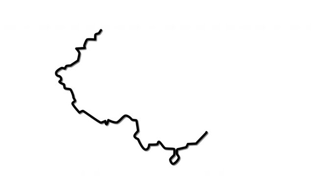 China map, country territory outline self drawing animation. Line art.