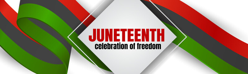 Juneteenth Freedom Day. 19 June African American Emancipation Day. Annual American holiday. Black, red, and green banner or header background with lettering. Vector illustration. - obrazy, fototapety, plakaty