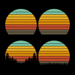 Retro, vintage circle - sunset background -  grunge sun - vector element for t-shirt design template.