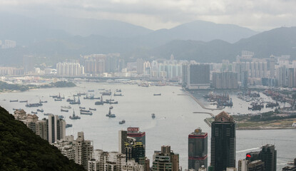 Landscape photography of the city of Hong Kong between rain and fog.