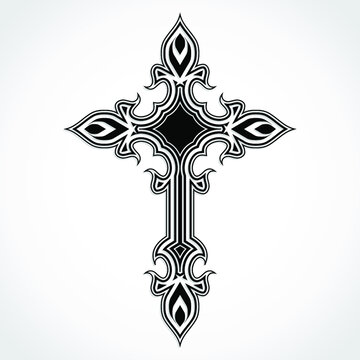 elegant ornament shape black white cross / vector illustration