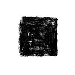 Black grunge square with scribbles. Hand painted square silhouette. Black ink rectangular brush stroke isolated on white. Textured silhouette. Dirty grunge design frames, borders or templates for text
