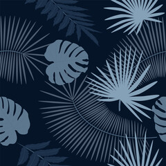 Tropical seamless background palm leaves. Natural beauty.