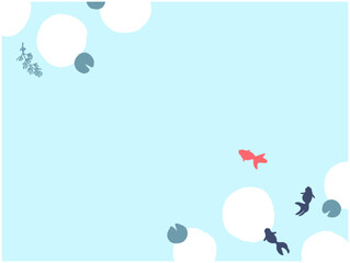 金魚が泳ぐ夏イメージのフレーム-手描き