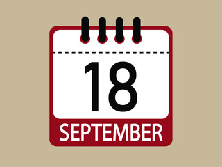 Calendar icon 18 september. Vector illustration of calendar.