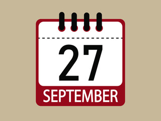 Calendar icon 27 september. Vector illustration of calendar.