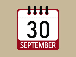 Calendar icon 30 september. Vector illustration of calendar.