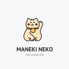 Maneki Neko Sign Thin Line Icon Emblem Concept. Vector