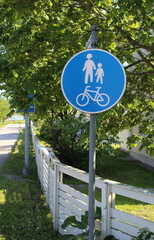 Road sign for walking and bicycle path in Espoo, Finland - 510931706