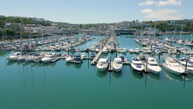 Ascending over Brixham Harbour in Torbay