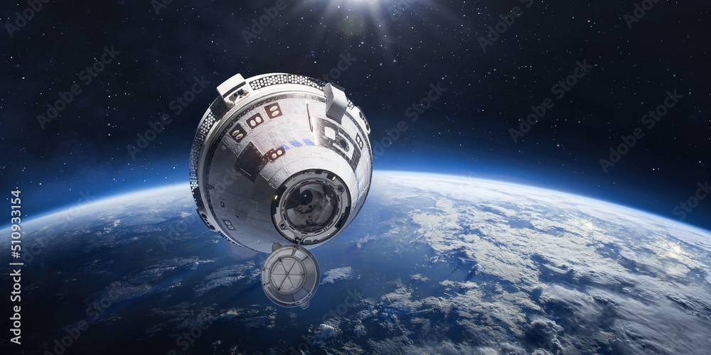 Canvas Prints starliner spaceship in space. crew space transportation on orbit of earth. expedition to internation