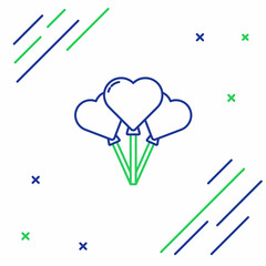 Line Balloons in form of heart with ribbon icon isolated on white background. Colorful outline concept. Vector