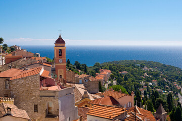 View of the sea and the Cote d'Azur from the fortress of the ancient castle in...