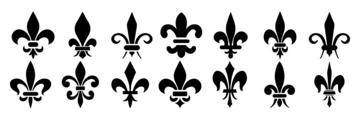 Vector illustration heraldic emblem. Royal fleur-de-lis symbol set. - obrazy, fototapety, plakaty