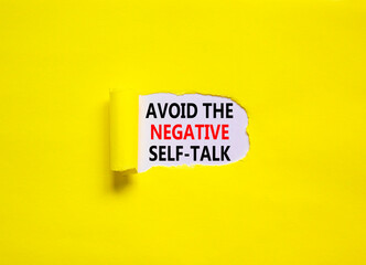 Avoid negative self-talk symbol. Concept words Avoid the negative self-talk on a beautiful yellow background. Psychological and Avoid negative self-talk concept. Copy space.