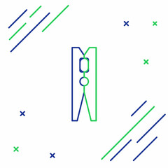 Line Old wood clothes pin icon isolated on white background. Clothes peg. Colorful outline concept. Vector