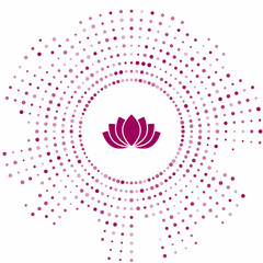Purple Lotus flower icon isolated on white background. Abstract circle random dots. Vector