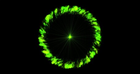 footage green neon portal ring, circle on black background. abstract animated portal made of...