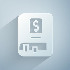 Paper cut Financial book icon isolated on grey background. Paper art style. Vector