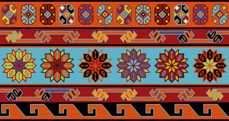 Traditional Sumakh Carpet Seamless Pattern of Dagestan, Russia - obrazy, fototapety, plakaty
