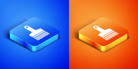 Isometric Paint brush icon isolated on blue and orange background. Square button. Vector