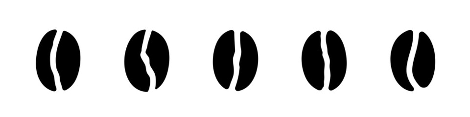 Set of coffee beans. Vector black icons isolated on white background.