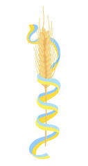Vector style illustration. Ear of wheat on isolated background. Ukrainian flag.