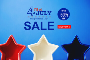 4th of July sale message with red white and blue star decorations