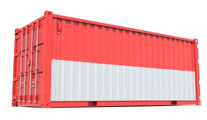 National flag of Indonesia on the side of a cargo container. Conceptual 3d rendering