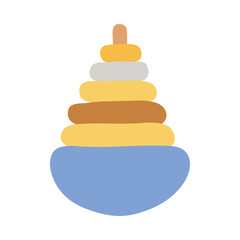 Children's wooden educational pyramid toy for toddlers in hand-drawn boho style