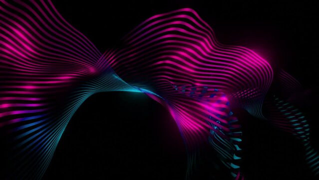 Realistic wavy movement of thing digital texture looking like fabric. Design. Striped fibres cloth isolated on a black background.