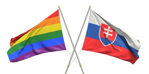 Flags of Slovakia and LGBTQ on white background. 3D rendering