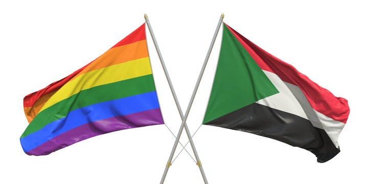 Flags of Sudan and LGBTQ on white background. 3D rendering