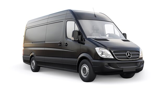 Berlin, Germany. April 28, 2022: Mercedes-Benz Sprinter. Black European Commercial Van Isolated On White Background. 3d Illustration