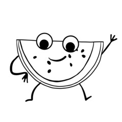  Watermelon character waving line. Isolated vector illustration on white background.