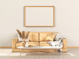 Mock up poster frames with brown sofa