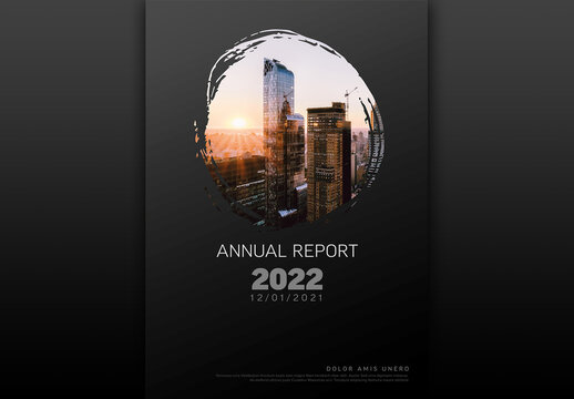 Dark Annual Report Front Cover Page Template with Photo in Circle Frame