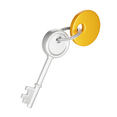 Silver key with golden keychain