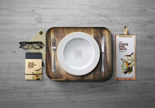 Plate Mockup Clipboard Menu Wooden Tray