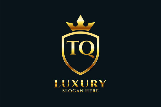 initial TQ elegant luxury monogram logo or badge template with scrolls and royal crown - perfect for luxurious branding projects
