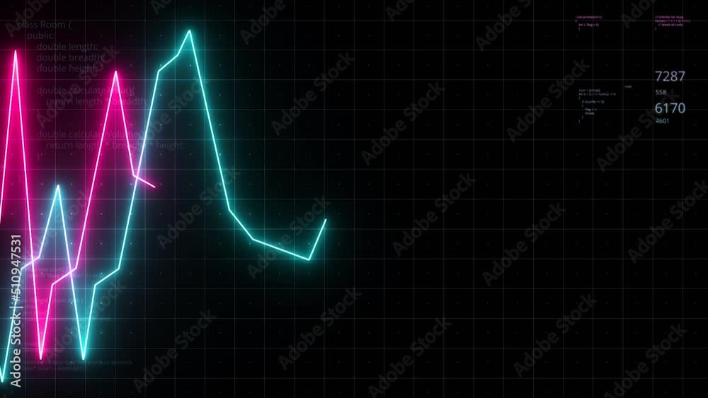 Poster moving lines charts with business numbers. motion. neon chart lines with statistical summaries in nu