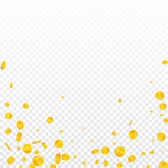 Chinese yuan coins falling. Delicate scattered CNY coins. China money. Graceful jackpot, wealth or success concept. Vector illustration.