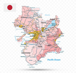 Kinki Map. Map of Japan Prefecture