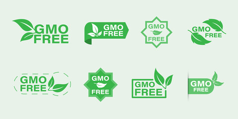 GMO free icons. Healthy food concept. organic cosmetics. Non-GMO labels. Isolated vector illustration. - obrazy, fototapety, plakaty
