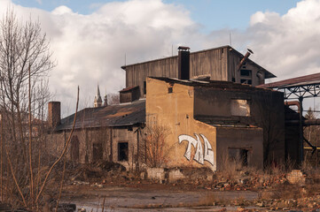 Fototapeta na wymiar Old abandoned pottery and brick factory in Kladno, Czech Republic