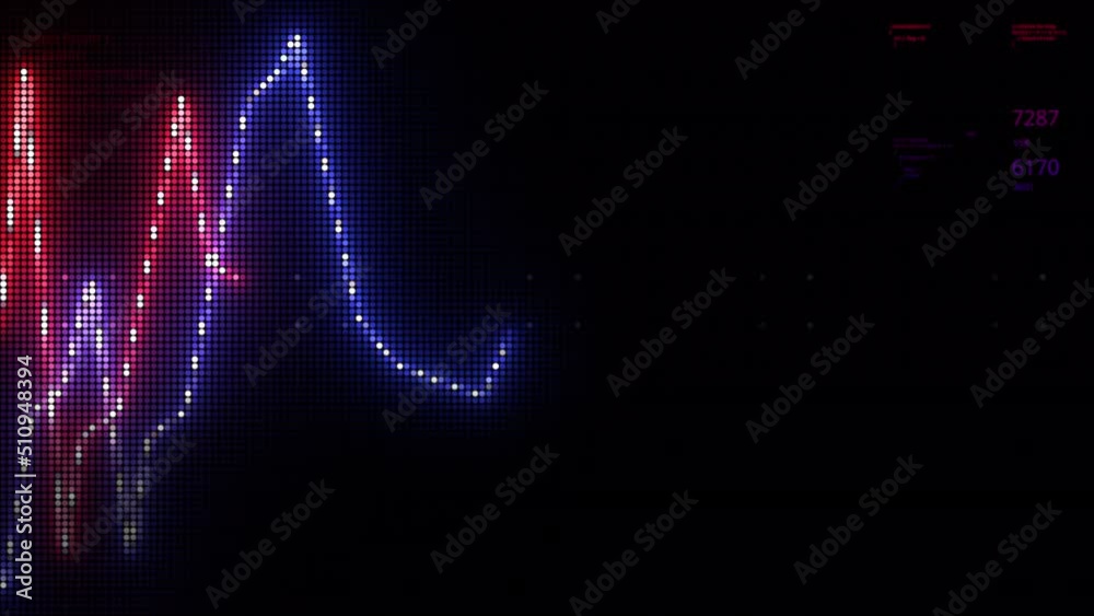 Poster graph lines in monitor image. motion. business diagram with neon lines. pixel image of moving glowin