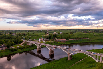 Fototapeta premium Bridge over Volga river in Staritsa. Tver Oblast. Russia