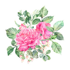 Watercolor floral arrangements with leaves, herbs, flowers. Botanic illustration for wedding, greeting card. - 510951726