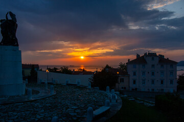 Trieste, Italy, May the 9th 2022: Sunset at the sea, the view from Castello di San Giusto