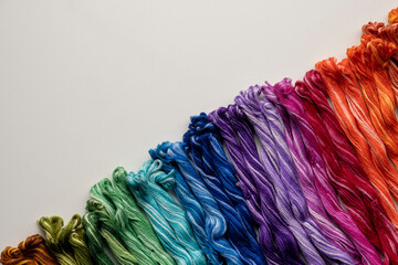 Mouline threads. Colorful cotton craft threads on white background.